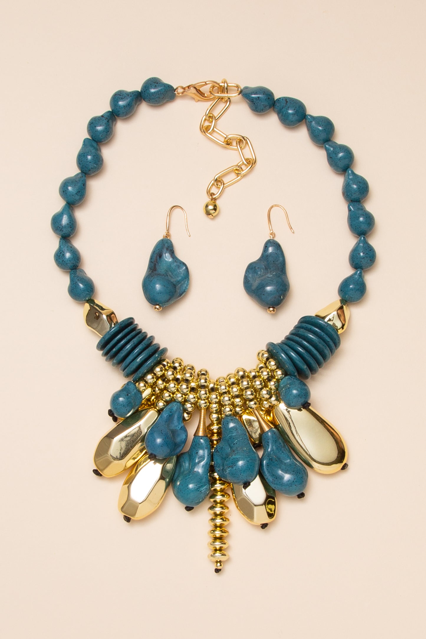Zara Multi Strand Bead Necklace Earring Set  Turquoise
