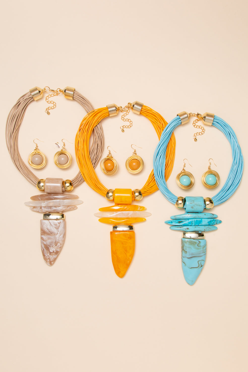 Nyla Multi Strand Cord Necklace Earring Set