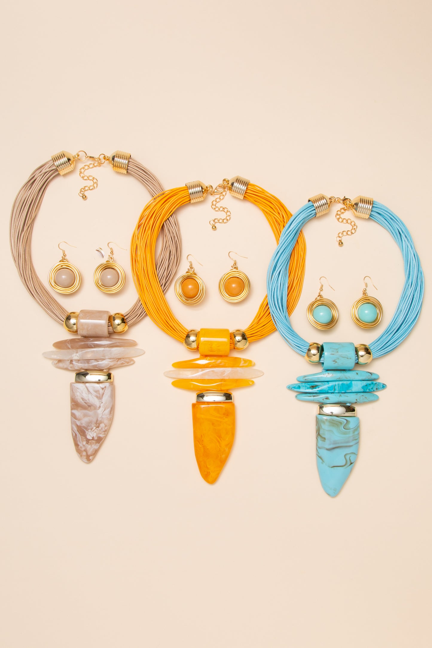 Nyla Multi Strand Cord Necklace Earring Set