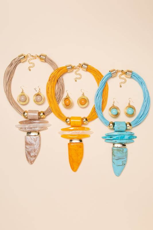 Nyla Multi Strand Cord Necklace Earring Set