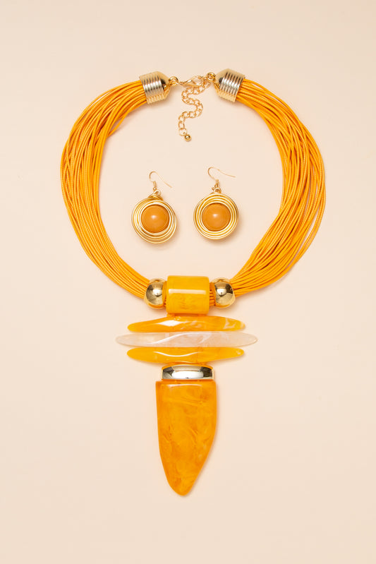 Nyla Multi Strand Cord Necklace Earring Set | Orange