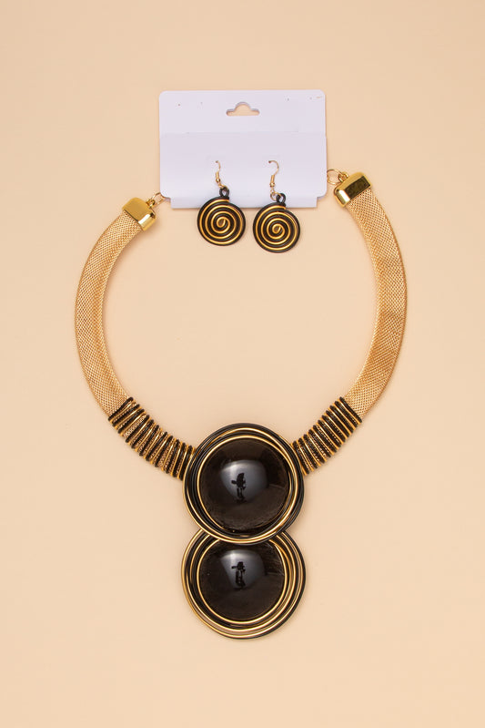 Melody Two Stone Wire Necklace and Earring Set | Black