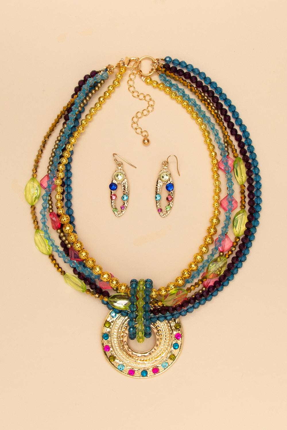 Camille Multi Strand Bead Necklace Earring Set