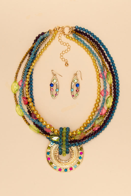 Camille Multi Strand Bead Necklace Earring Set