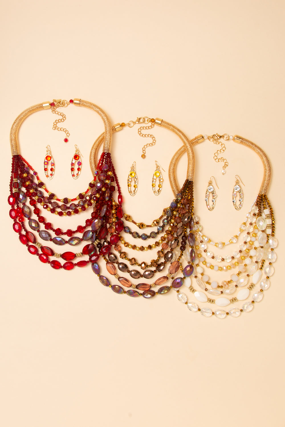 Annie Multicolor Multi Layered Crystal Bead Necklace Earring Set