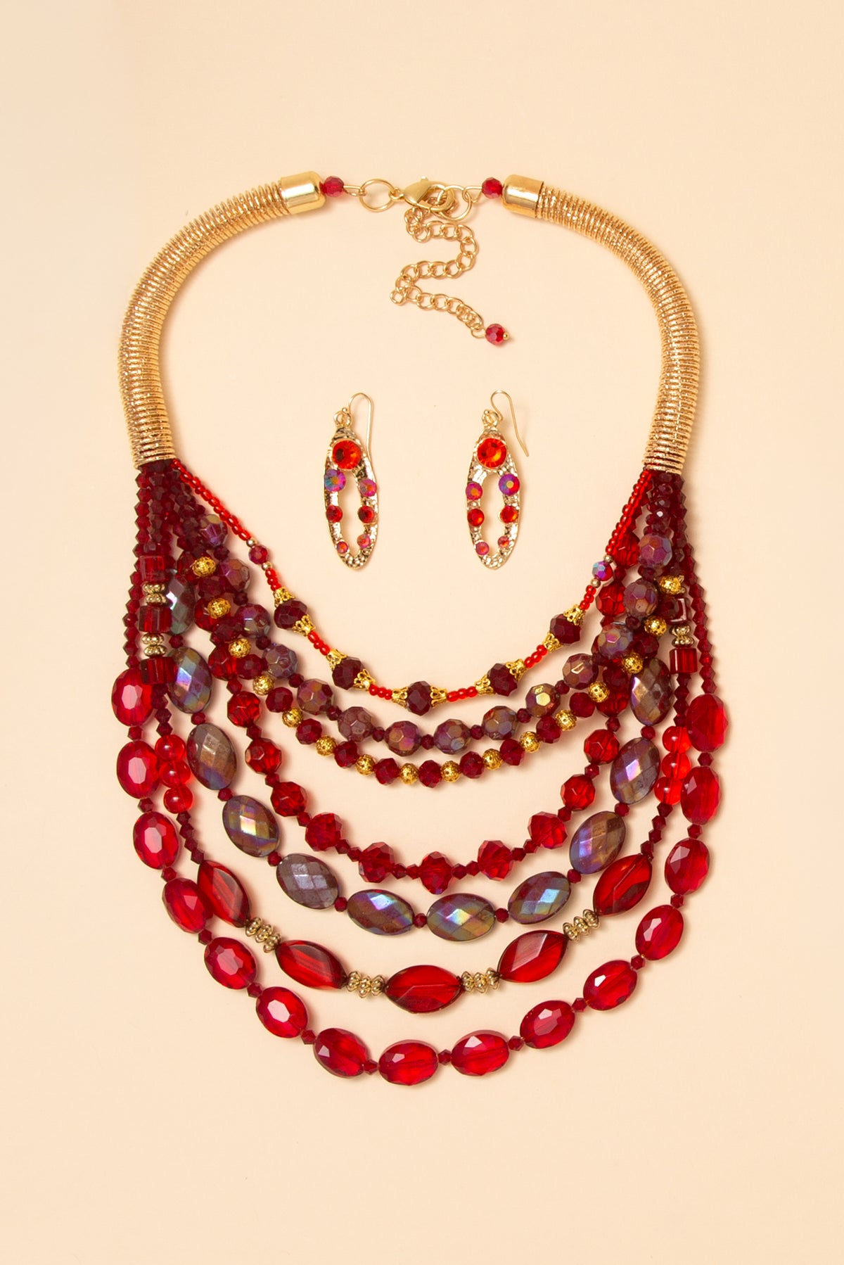 Annie Multicolor Multi Layered Crystal Bead Necklace Earring Set | Set