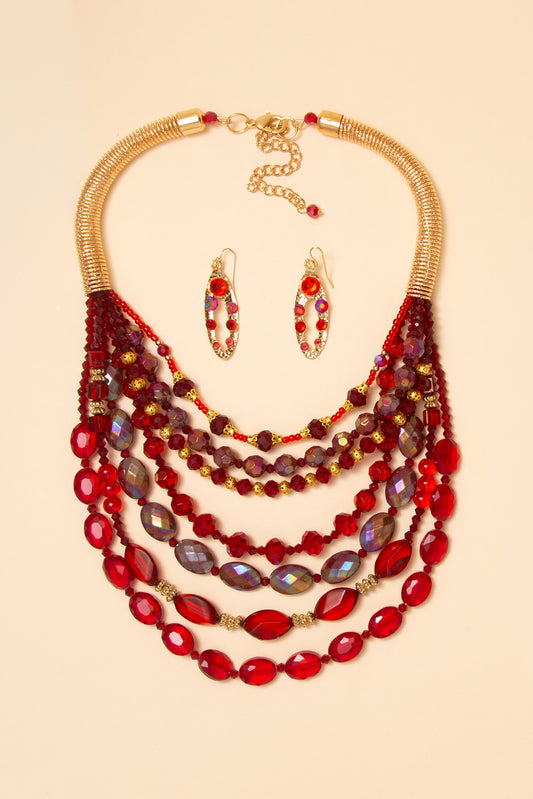 Annie Multicolor Multi Layered Crystal Bead Necklace Earring Set | Set