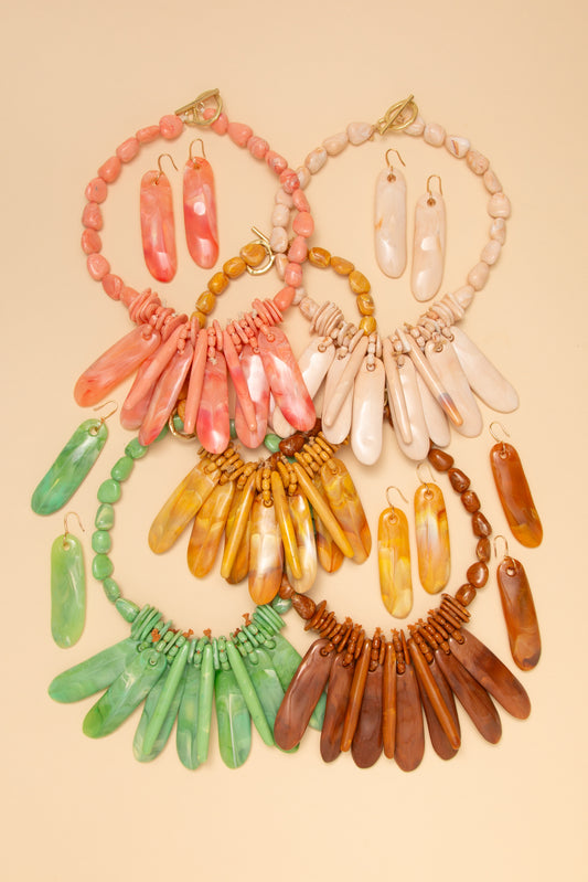 Juliette Long Drop Marble Bead Necklace Earring Set