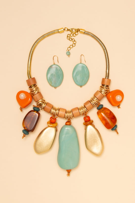 Vivienne Chunky Stone Bead Necklace Earring Set