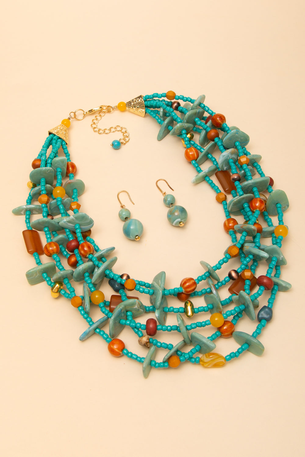 Savannah Multi Strand Turquoise Bead Necklace Earring Set