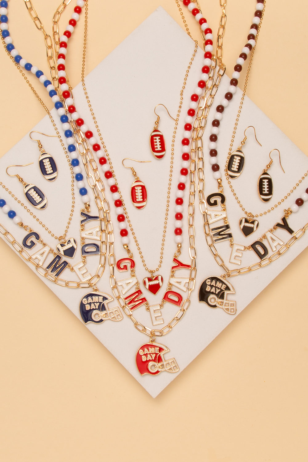 Celeste Game Day Football Heart Necklace Earring Set