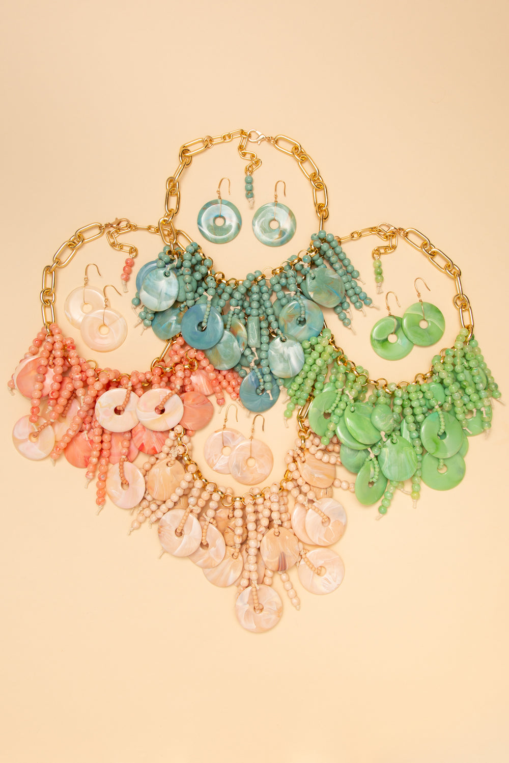 Ana Marbled Shell Disc Beaded Necklace Earring Set