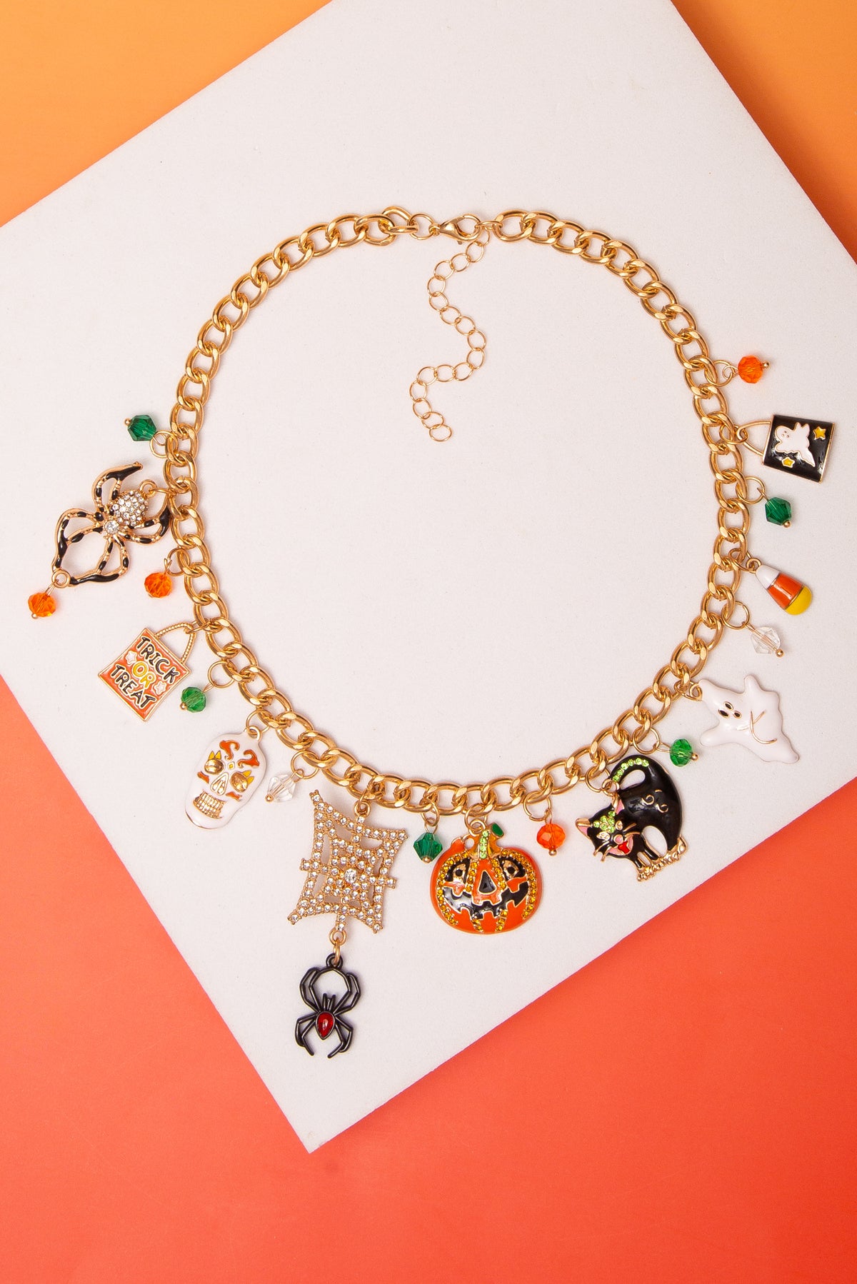 Clara Halloween Spider Pumpkin Cat Charm Necklace