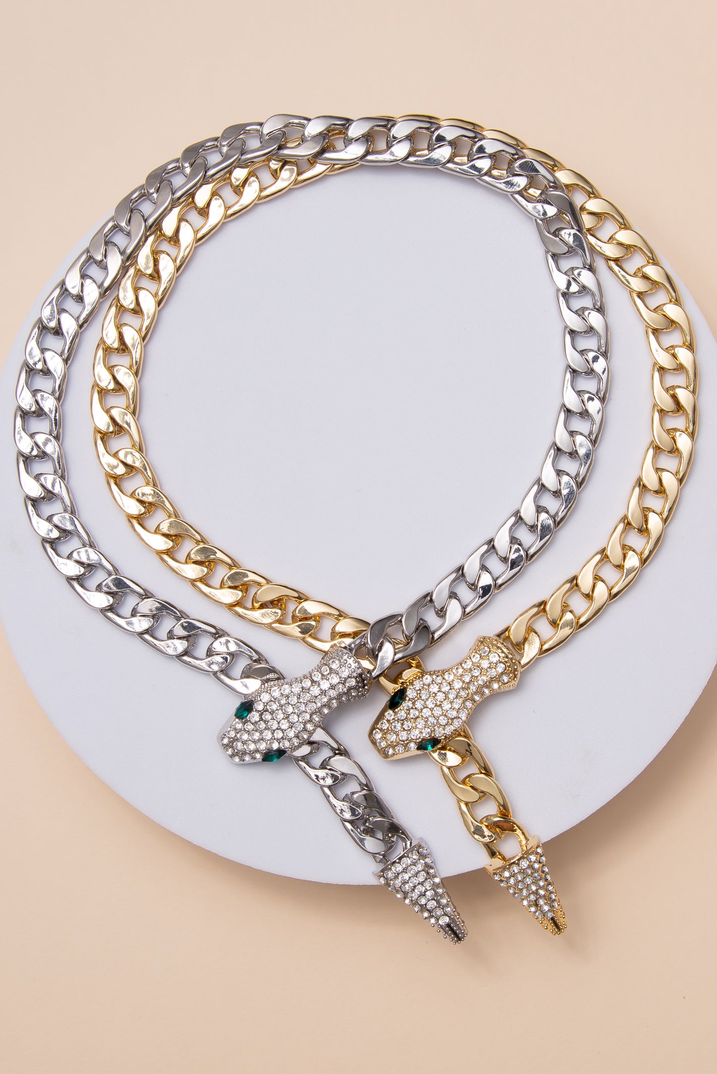 Vivienne Rhinestone-Eyed Snake Curb Link Necklace