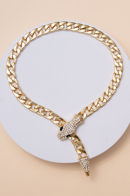 Vivienne Rhinestone-Eyed Snake Curb Link Necklace | Gold