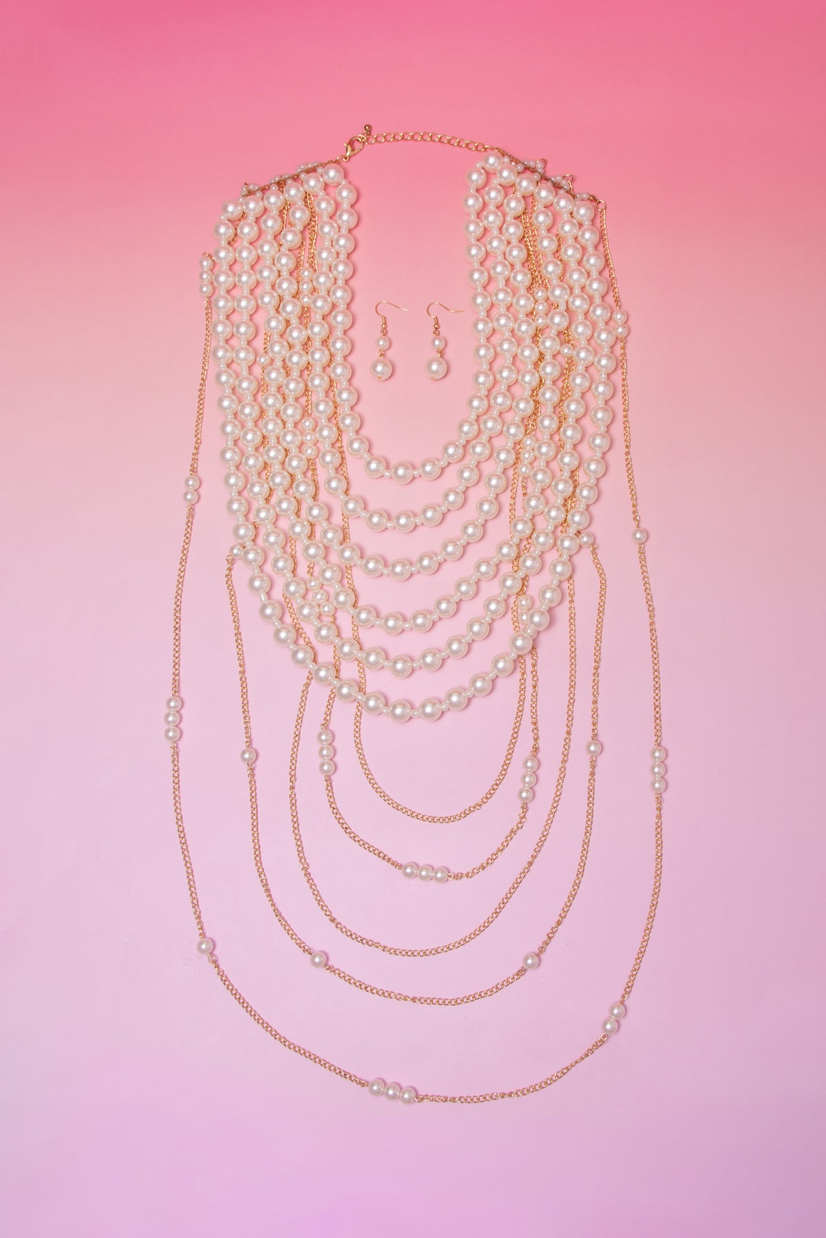 Lori Multi Layer Front Pearl Necklace With Drapey Back Chain