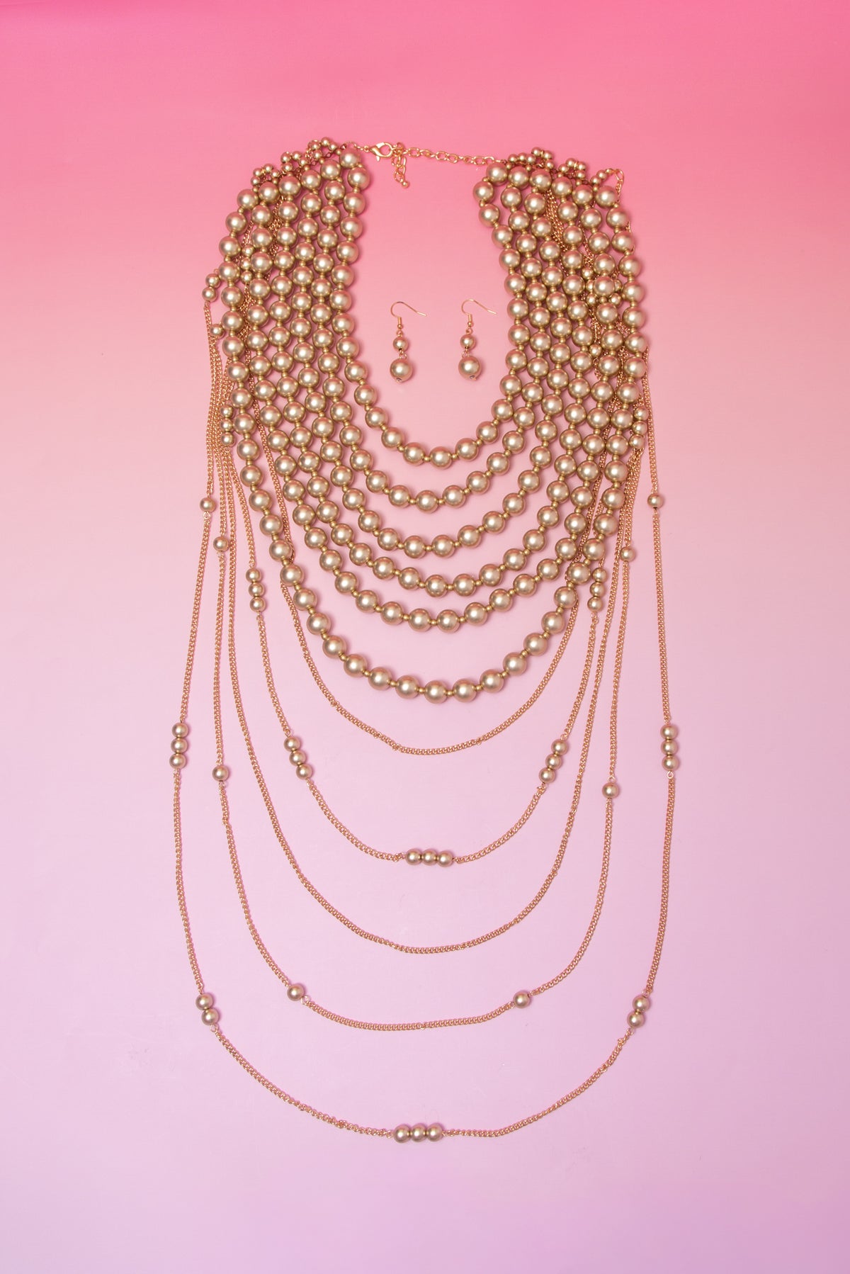Lori Multi Layer Front Pearl Necklace With Drapey Back Chain