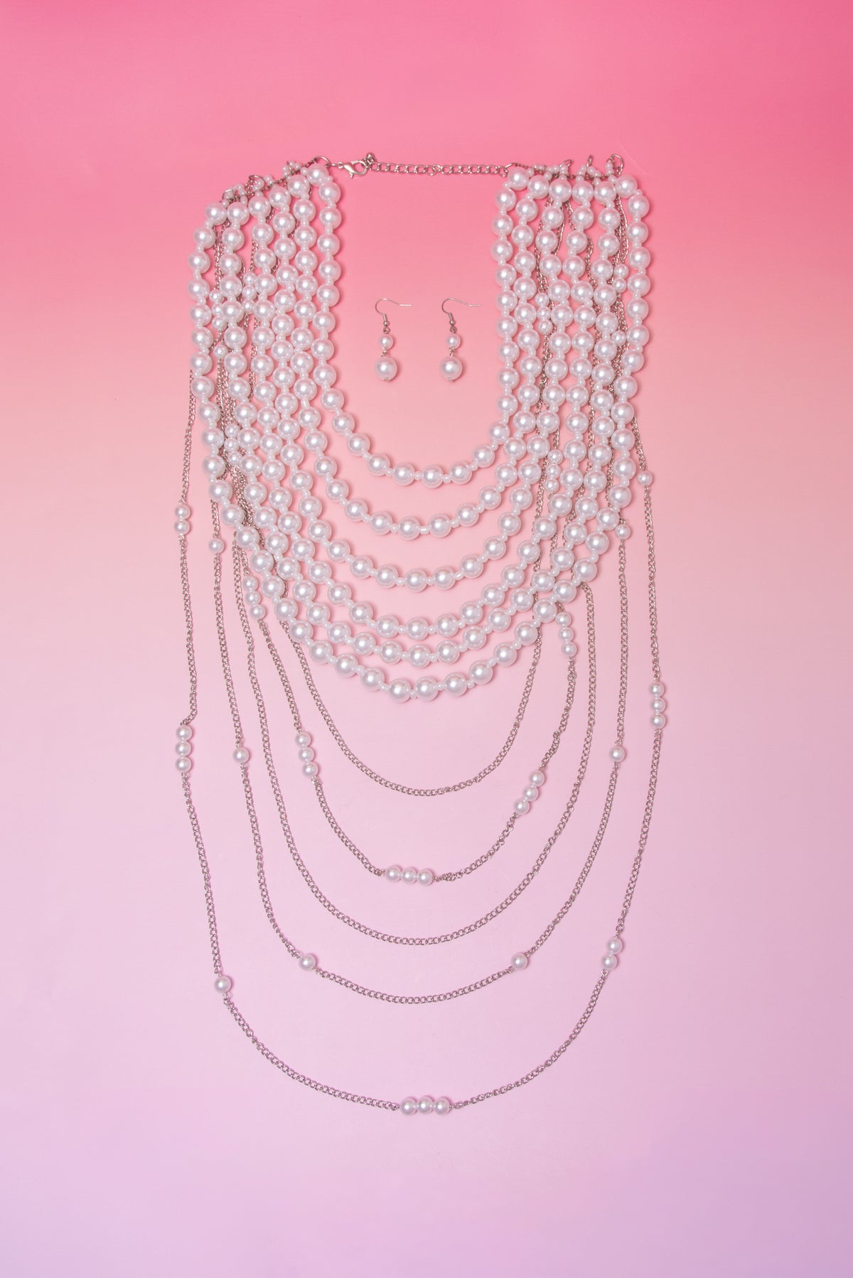 Lori Multi Layer Front Pearl Necklace With Drapey Back Chain