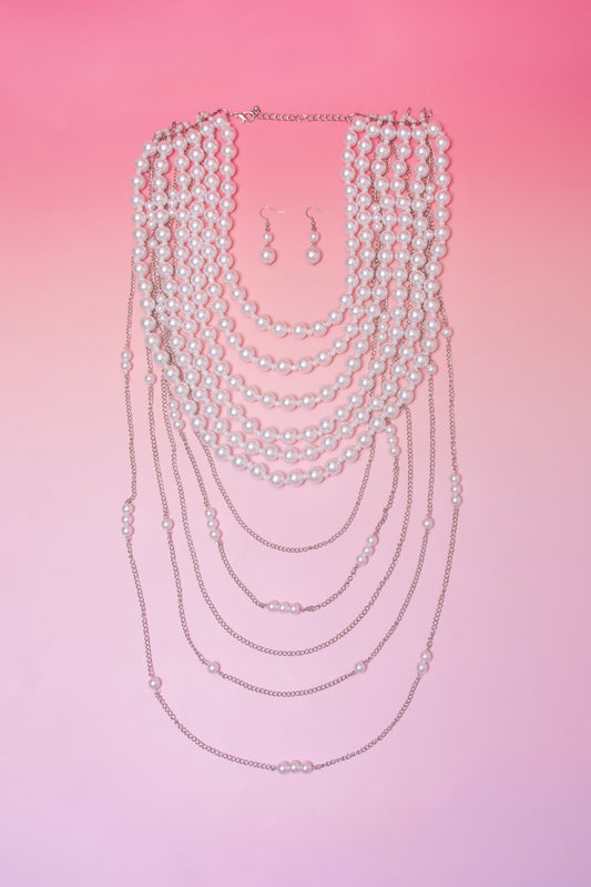 Lori Multi Layer Front Pearl Necklace With Drapey Back Chain
