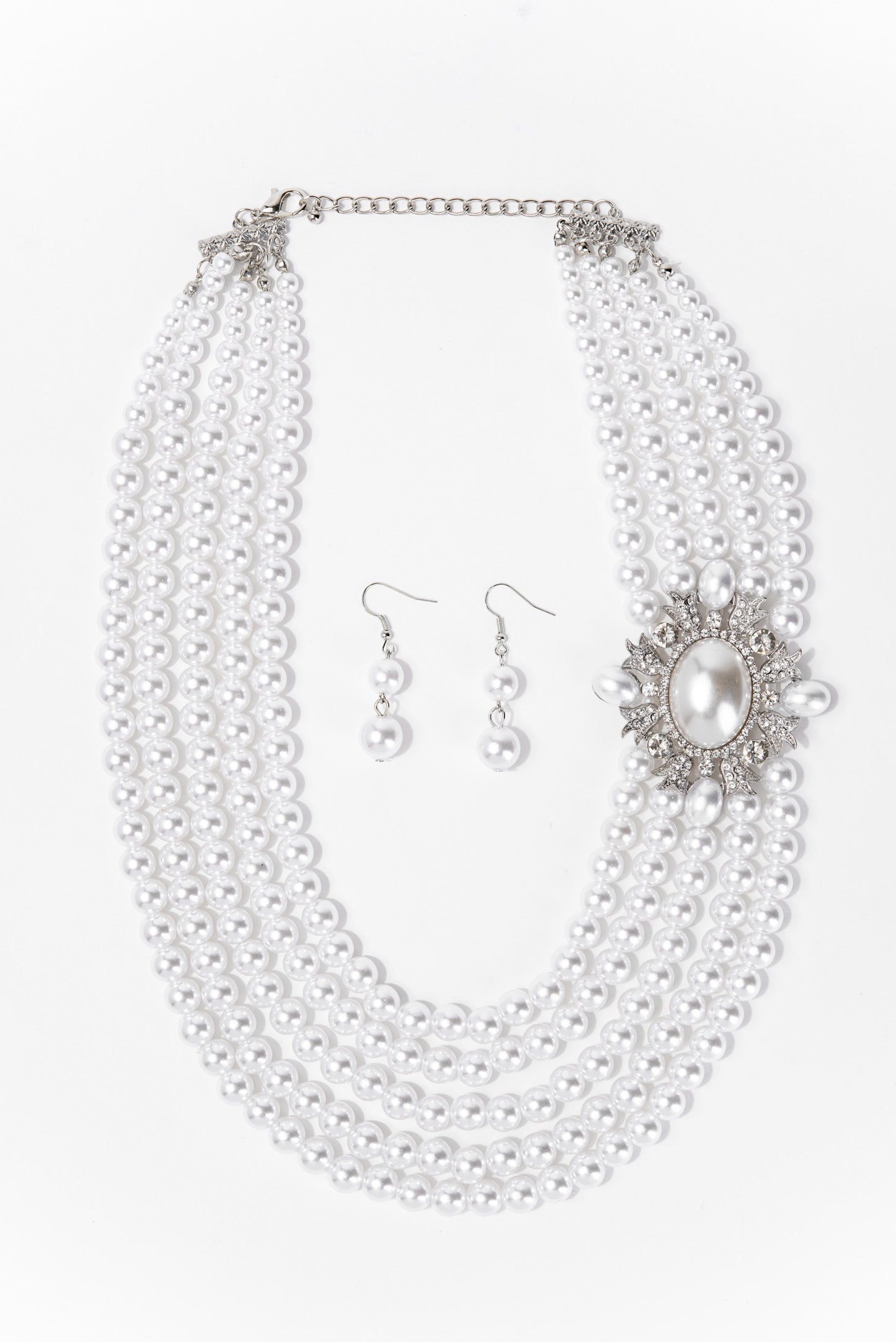 Lucia Luxurious Pearl Statement Necklace Set - Silver