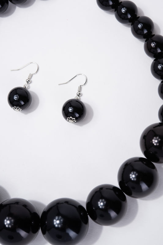 Mila Large Pearls Chunky Necklace Set - Black