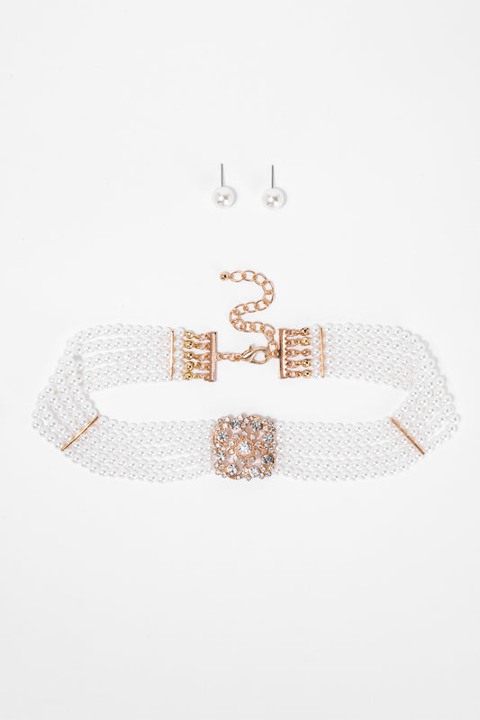 Gillian Pearl 5 Line Choker Necklace Set