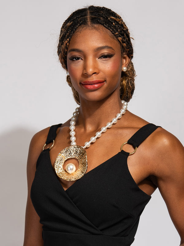 Anya Pearl Open Circle Large Pendant Necklace Set