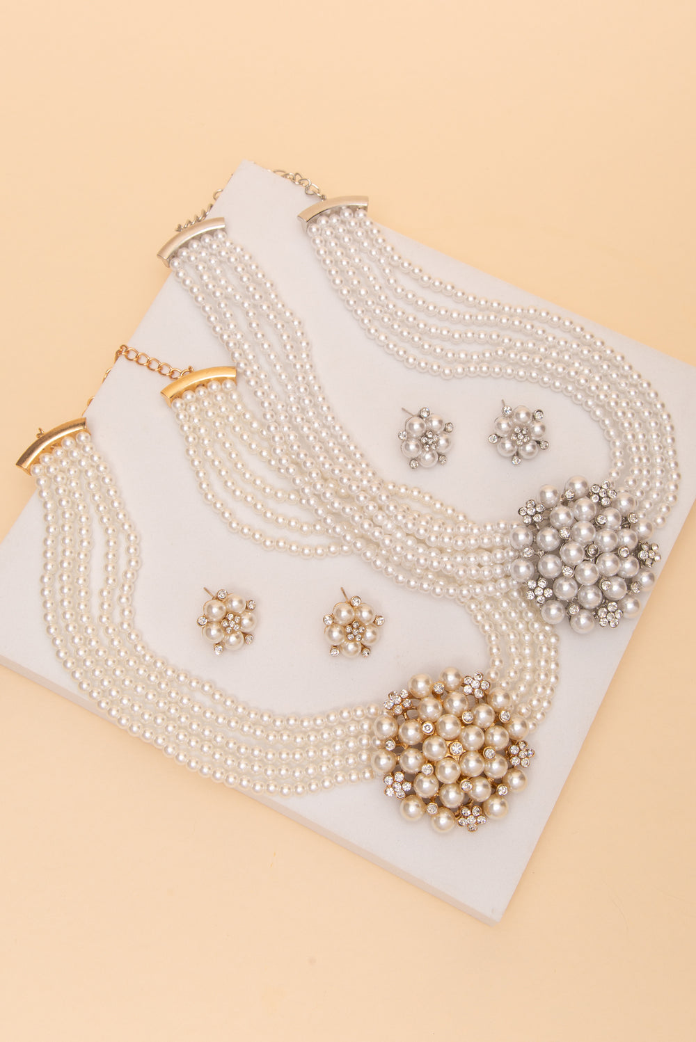 Alice Multi Strand Pearl Necklace Earring Set