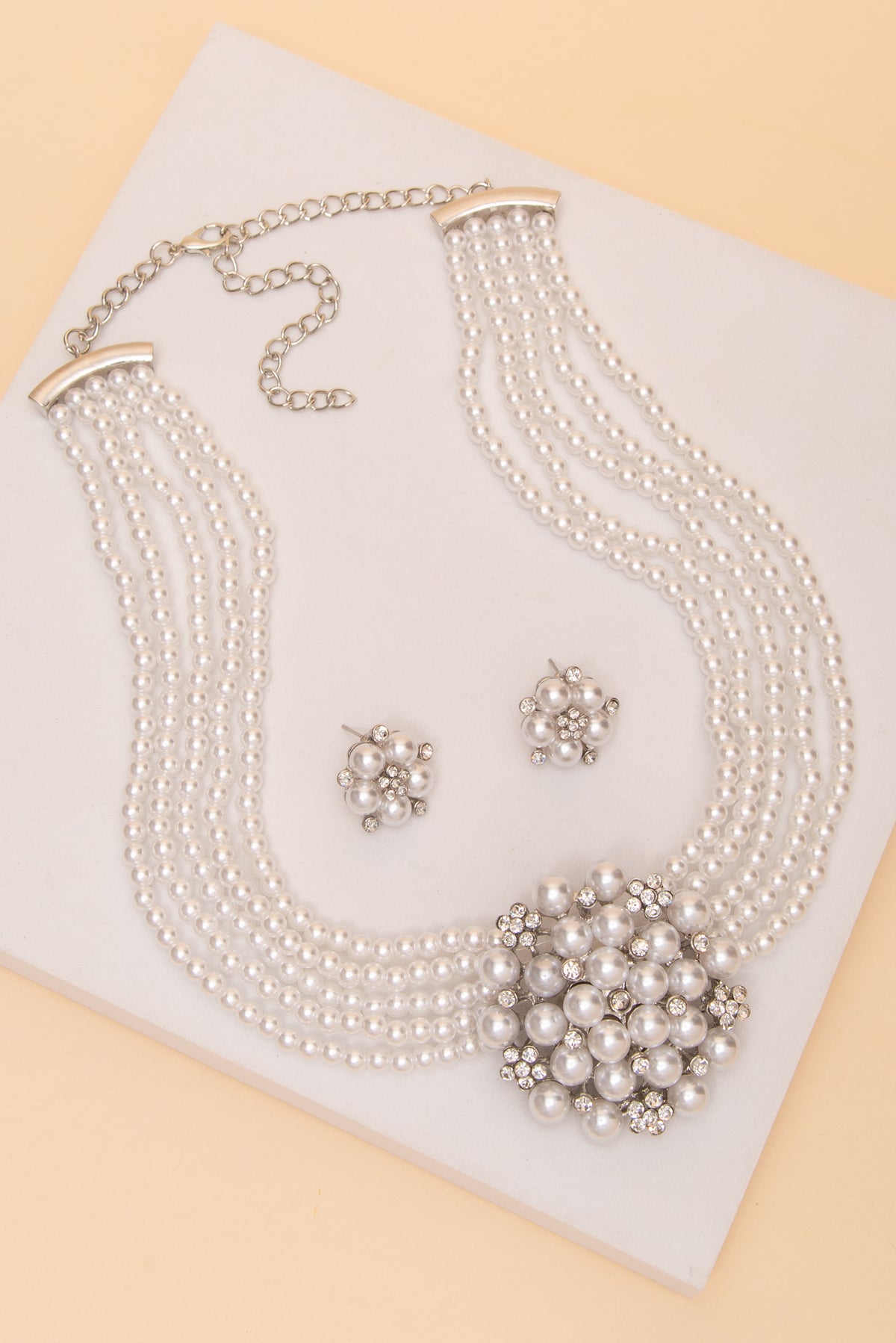 Alice Multi Strand Pearl Necklace Earring Set