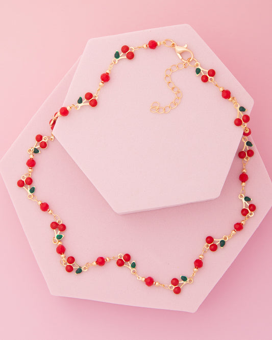 Melissa Crystal Embellished Enamel Cherry Charm Necklace