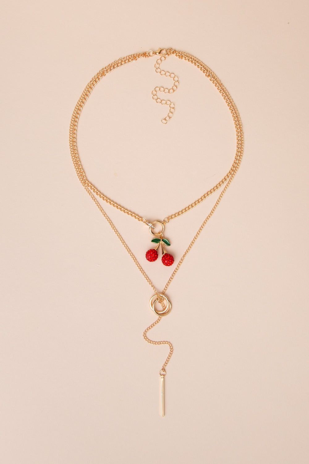 Juliette Multi Layered Necklace with Red Cherry Pendant