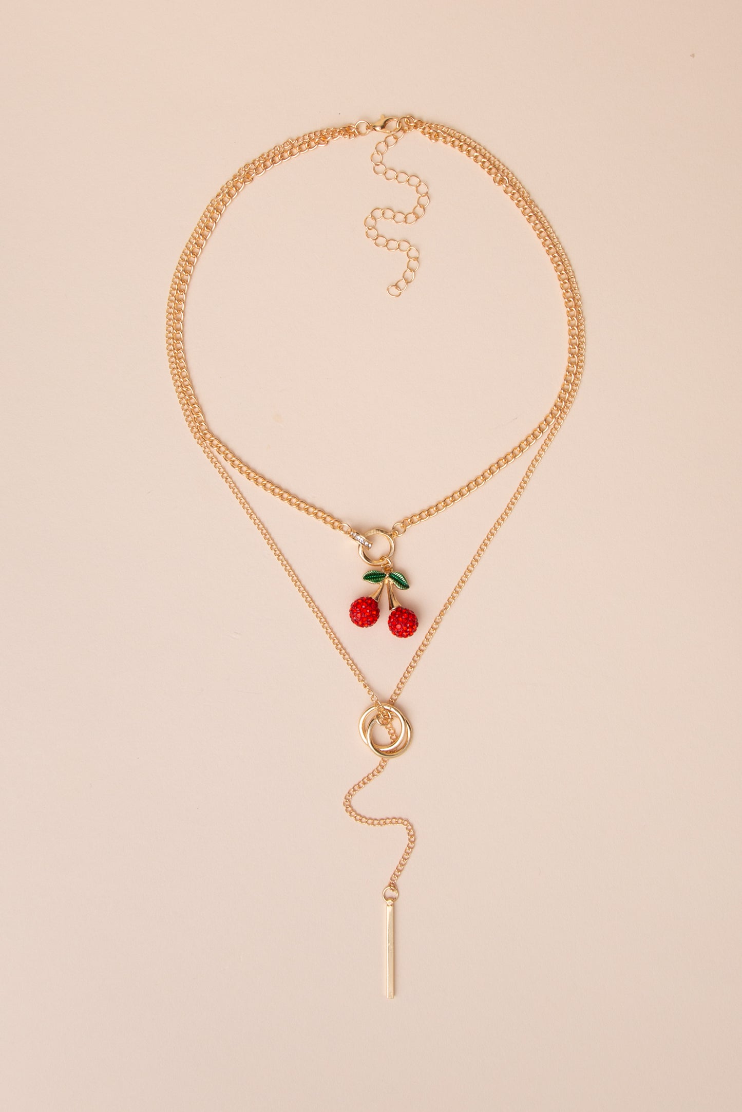 Juliette Multi Layered Necklace with Red Cherry Pendant