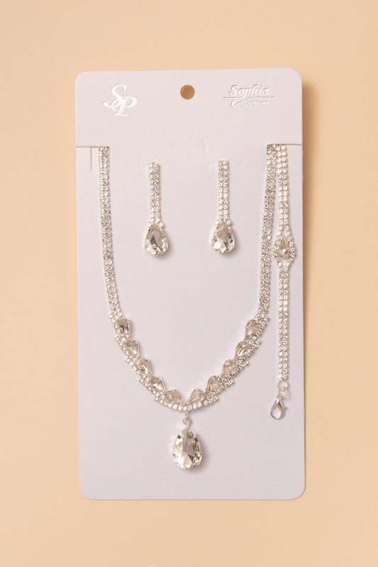 Jane Three Piece Teardrop Jewelry Set | Silver