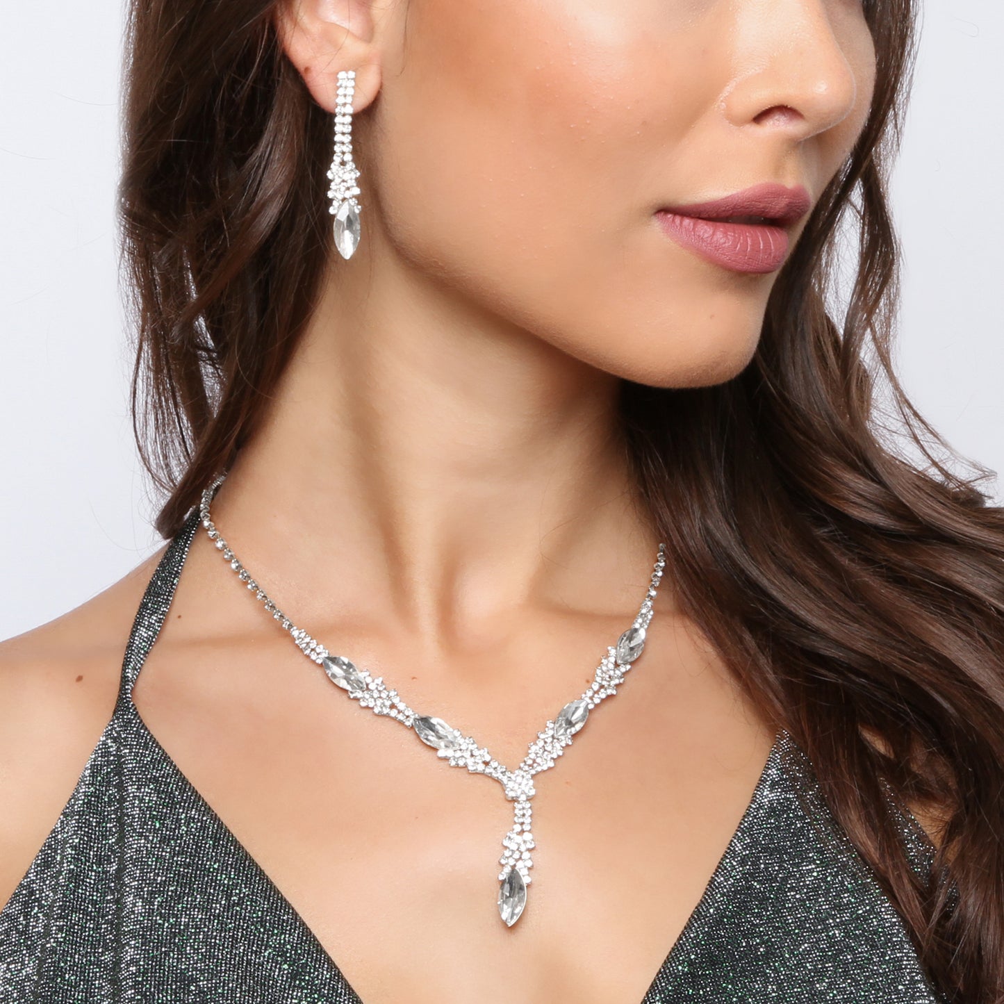 Graceful Marquise Drop Necklace & Earrings Set