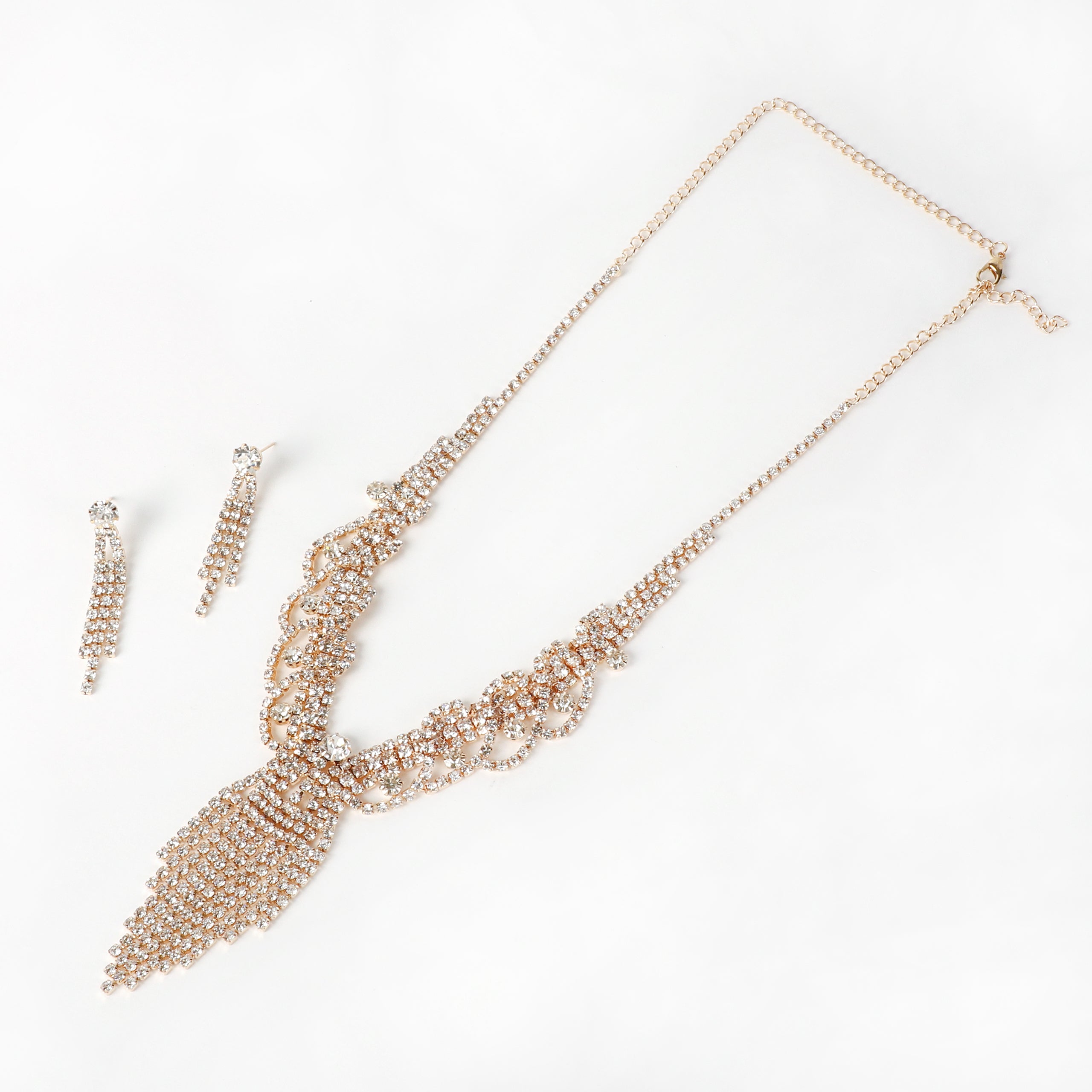 Charmaine Fringe Rhinestone Necklace & Earring Set | Gold