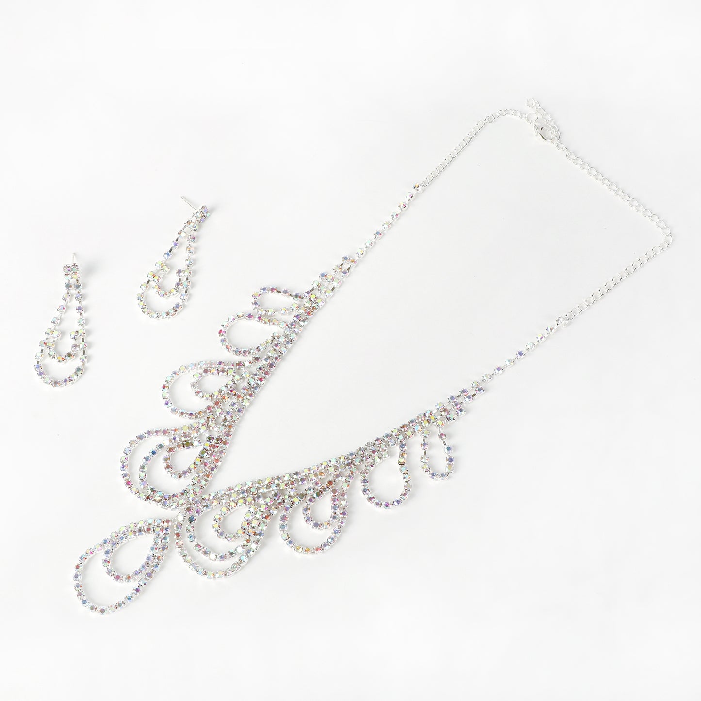 Grace Teardrop Layered Rhinestone Necklace & Earring Set