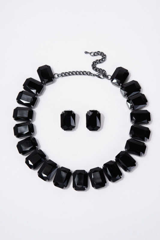 Lexi Crystal Octagon Cut Collar Necklace Set - Black