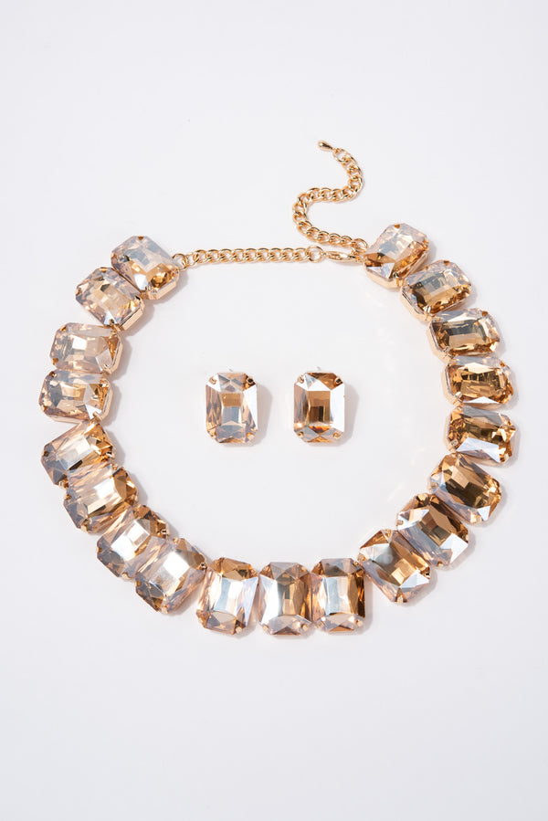 Lexi Crystal Octagon Cut Collar Necklace Set - Gold