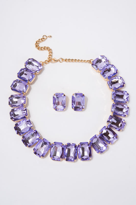 Lexi Crystal Octagon Cut Collar Necklace Set - Lavender