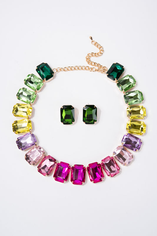 Lexi Crystal Octagon Cut Collar Necklace Set - Multicolor