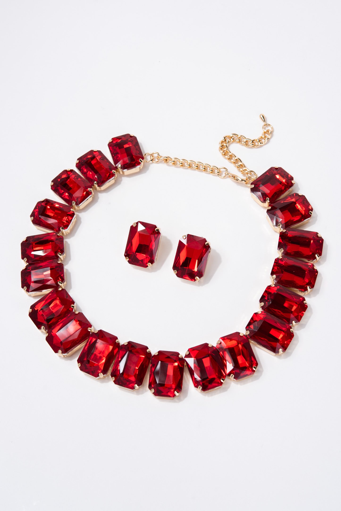 Lexi Crystal Octagon Cut Collar Necklace Set - Red