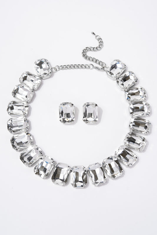 Lexi Crystal Octagon Cut Collar Necklace Set - Silver