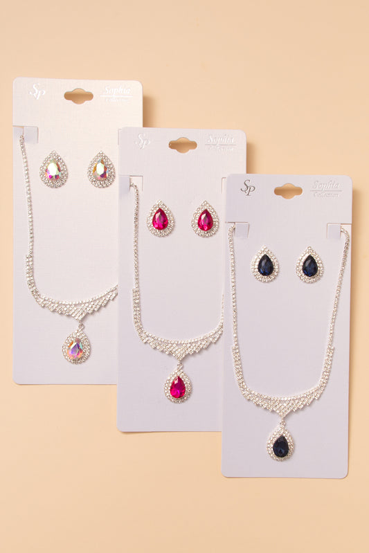 Arianna Bridal Necklace and Earring Set with Crystal Pendant