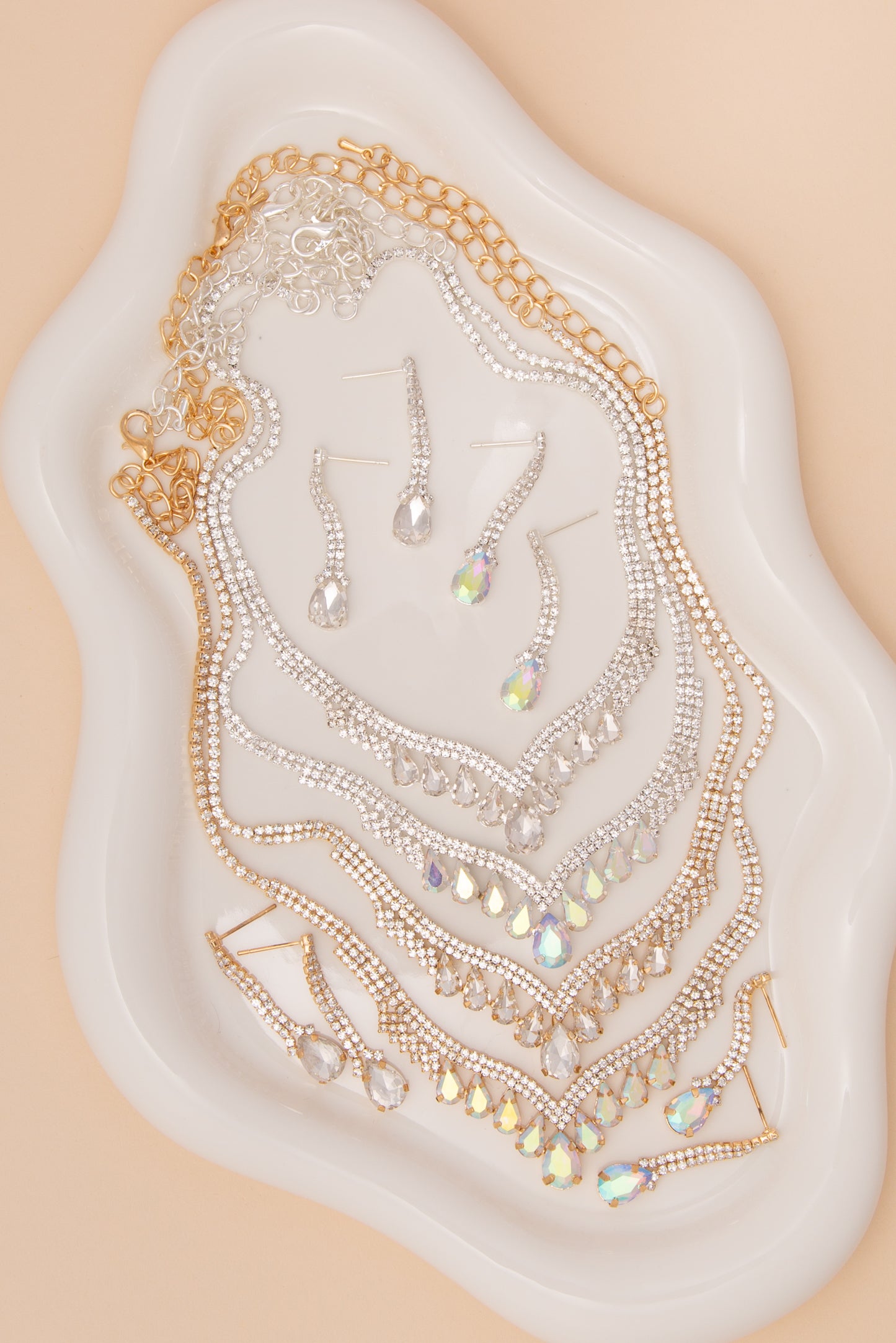 Claire V-Shaped Crystal Rhinestone Necklace & Earring Set