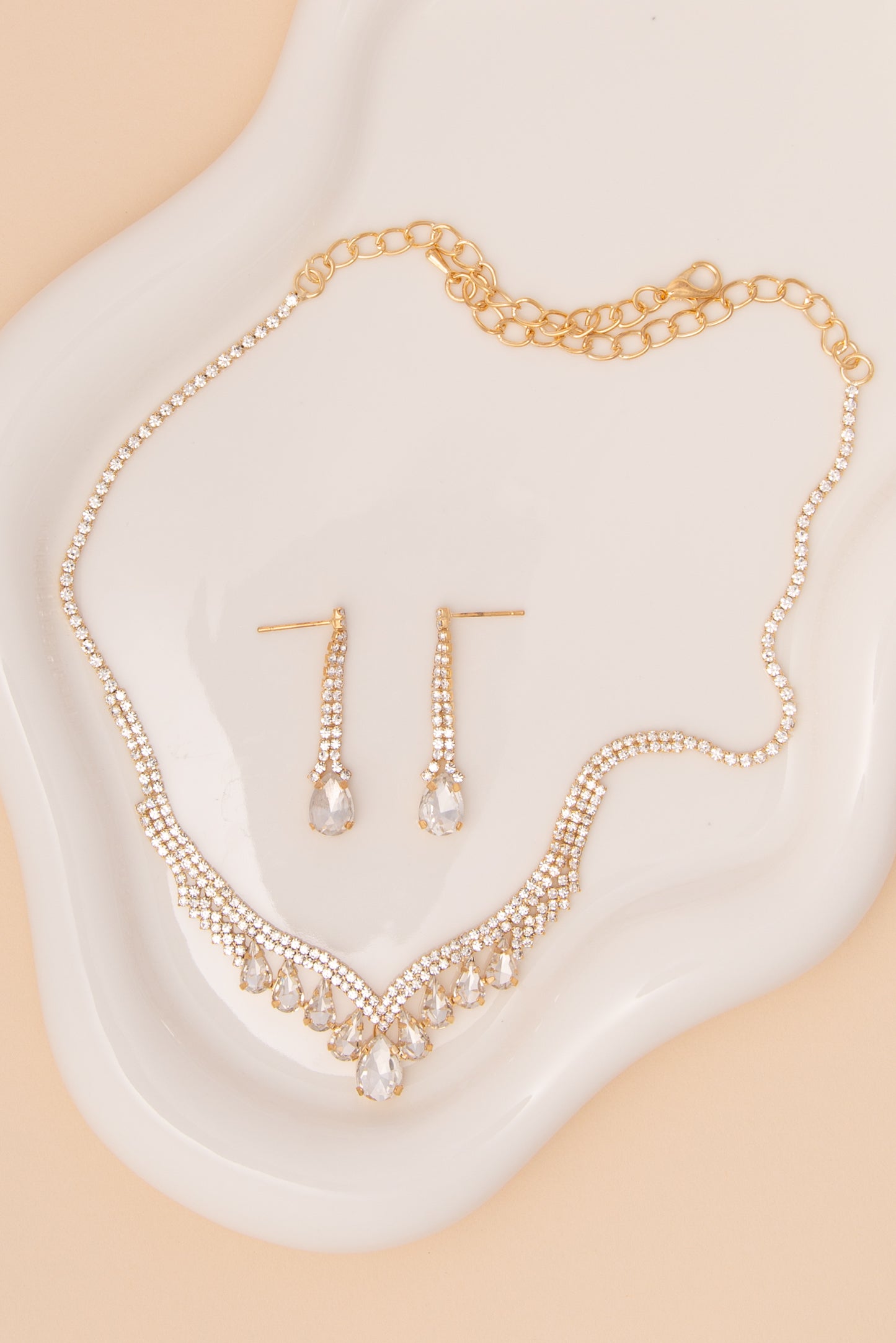 Claire V-Shaped Crystal Rhinestone Necklace & Earring Set