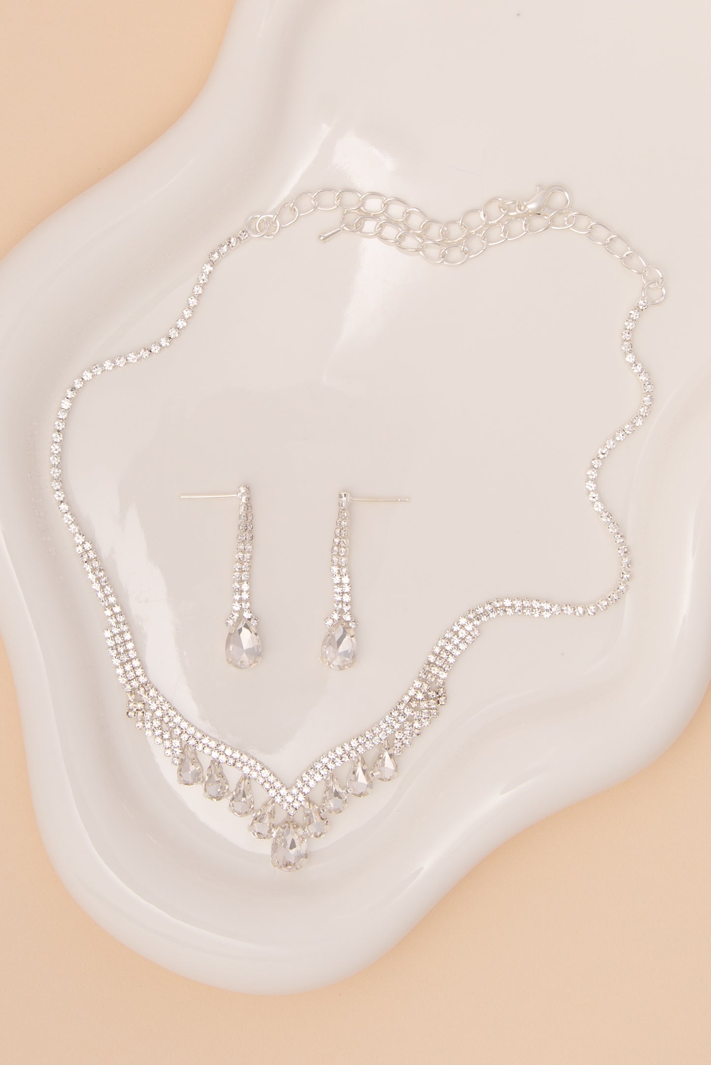 Claire V-Shaped Crystal Rhinestone Necklace & Earring Set