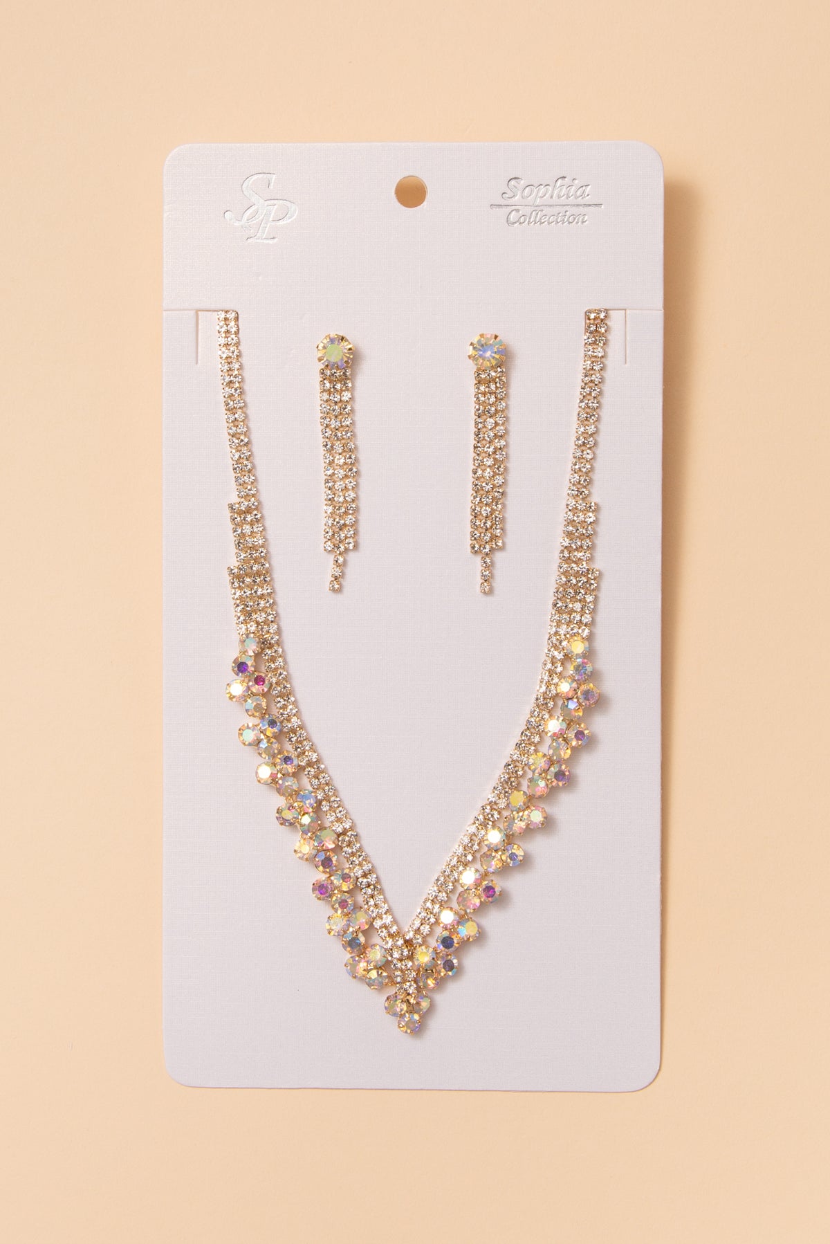 Kiara Bridal Crystal Necklace and Earring Set | Gold Iridescent