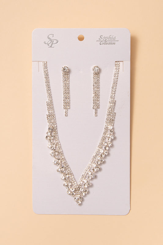 Kiara Bridal Crystal Necklace and Earring Set | Silver