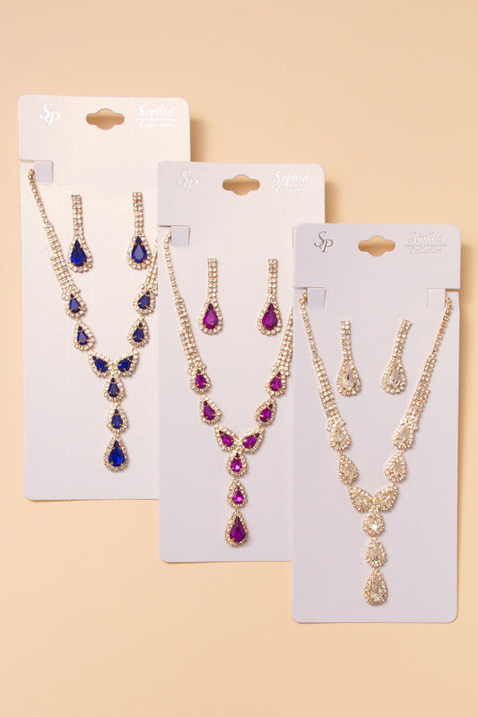 Brooke Bridal Crystal Teardrop Necklace and Earring Set