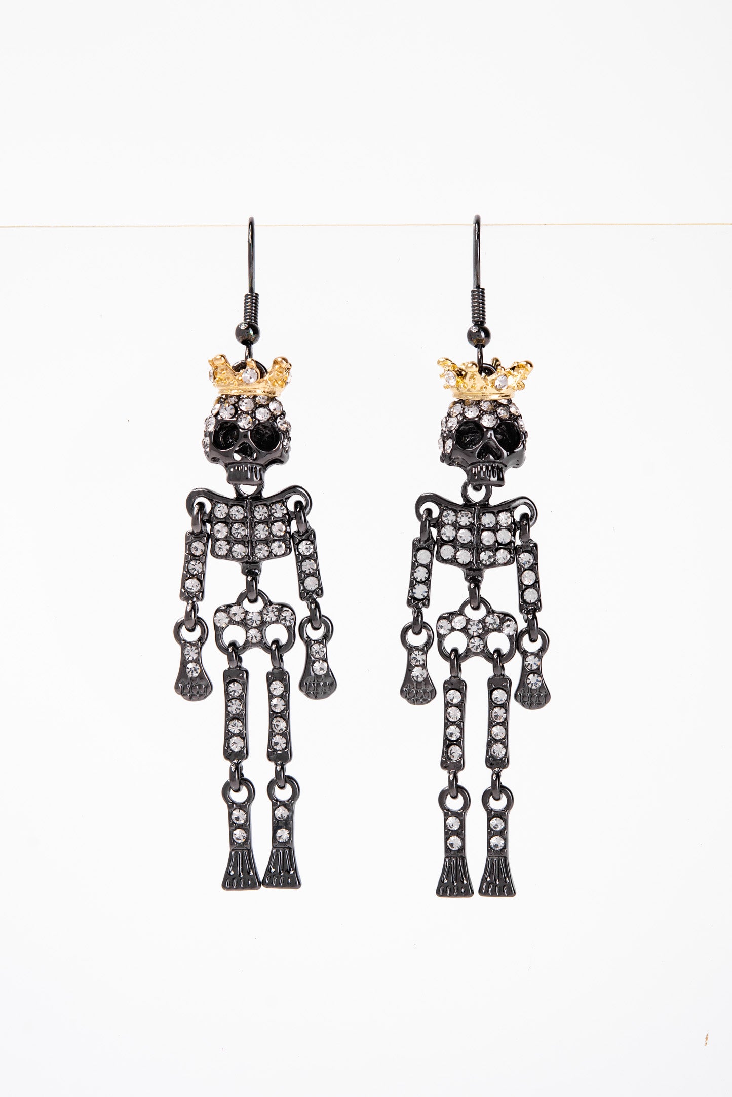 Freya Dancing Skeleton King Rhinestone Dangle Earrings - Black